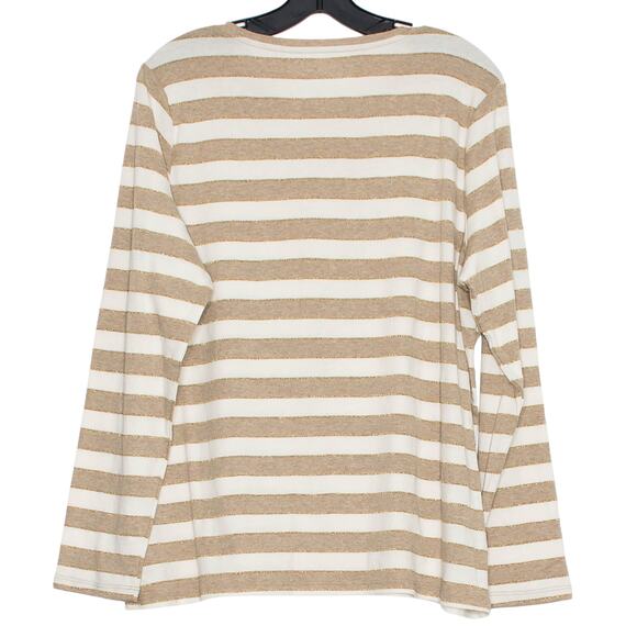 Talbots Top Coastal Nautical Minimalist Preppy Metallic Stripe Ivory Brown 1X - Picture 2 of 6